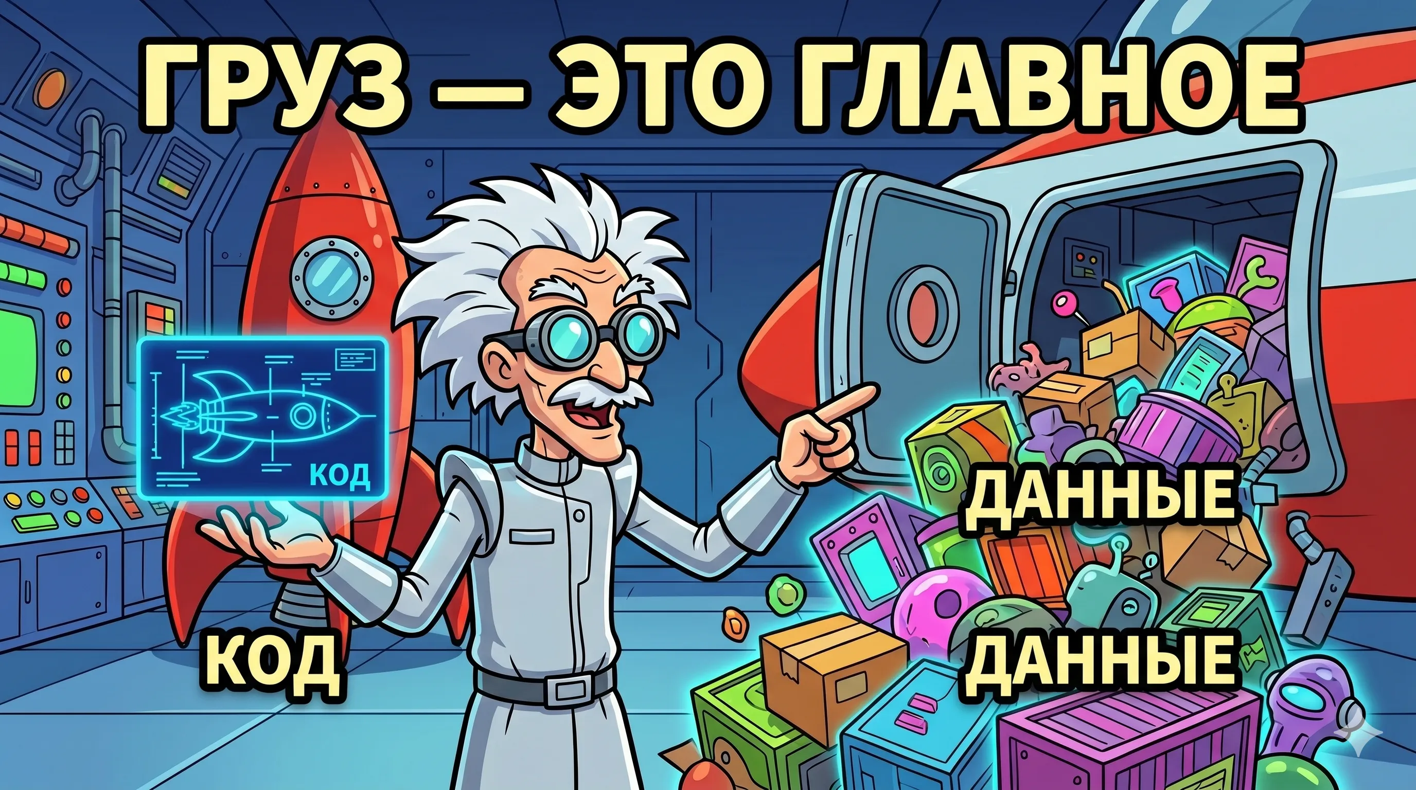 Межгалактическая доставка: корабль — это только половина миссии - Почему ИИ — это Код + Данные: понимание того, как груз (данные) определяет поведение вашего робота-доставщика (модели).