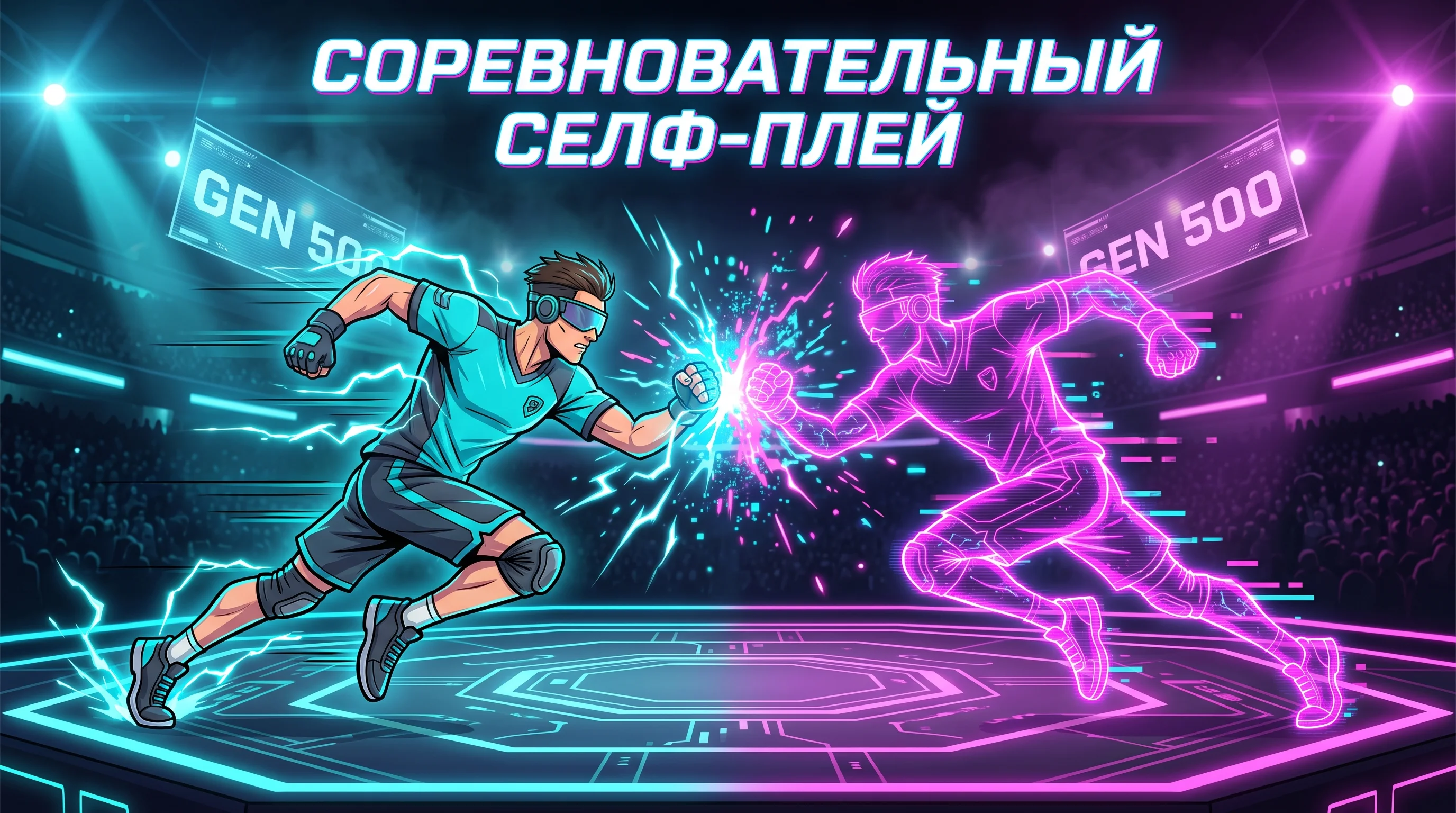 Соревновательный селф-плей: как битва со своими клонами создает сверхчеловеческий навык - Как соревновательный селф-плей превращает алгоритмы обучения с подкреплением в сверхчеловеческих мастеров через борьбу с собственными клонами.